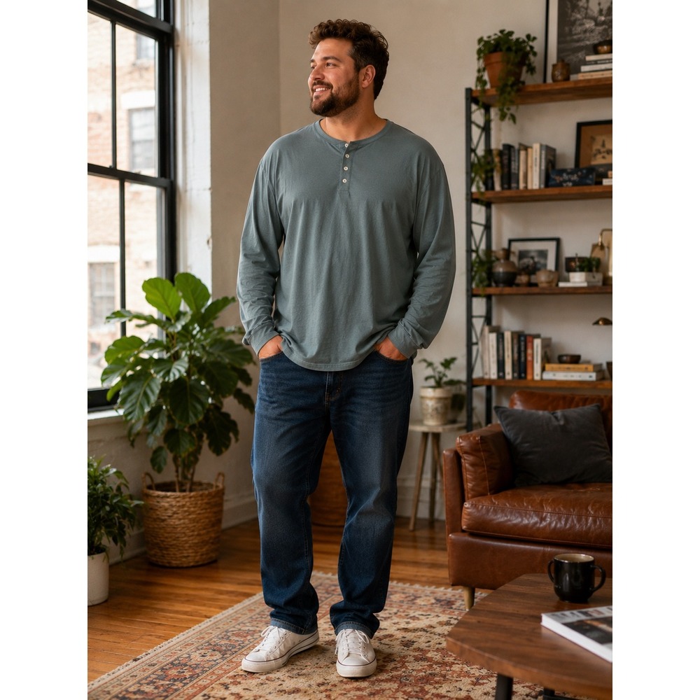 Free Fly Mens XXL Cotton Blend Long Sleeve Henley Shirt Green Gray Gorpcore